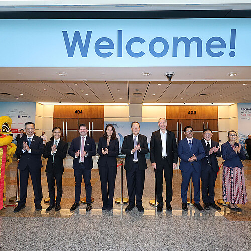 Welcoming at Suntec Singapore Convention & Exhibition Centre Entrance Hall